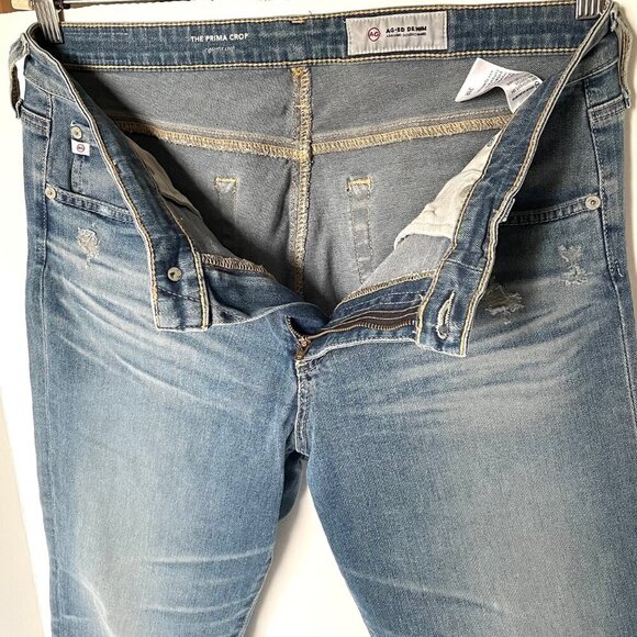 AG Prima Mid Rise Cigarette Crop Jean Womens 31 Blue Distressed Raw Hem Stretch - Picture 7 of 10
